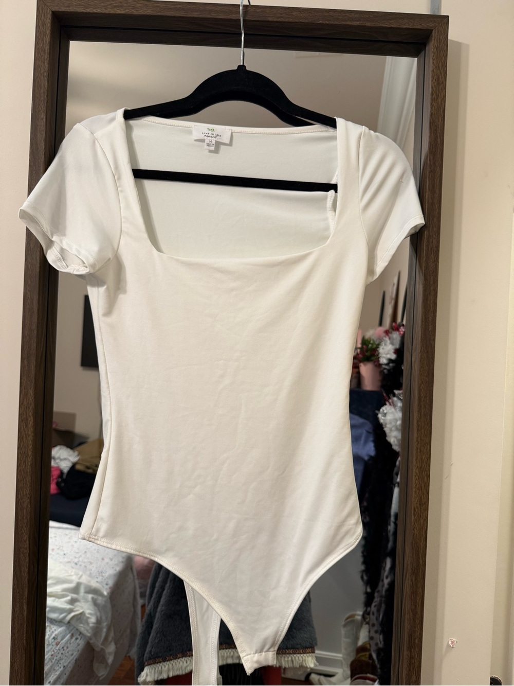 White Square Neck Short Sleeve Bodysuit